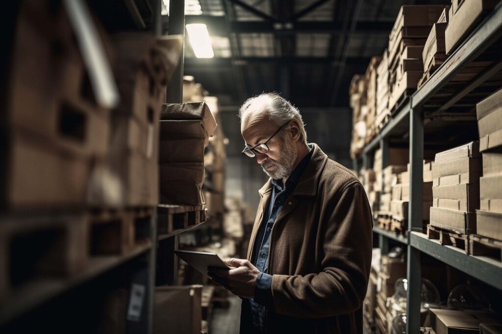 man standing in warehouse