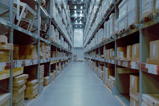 A large warehouse filled with products.