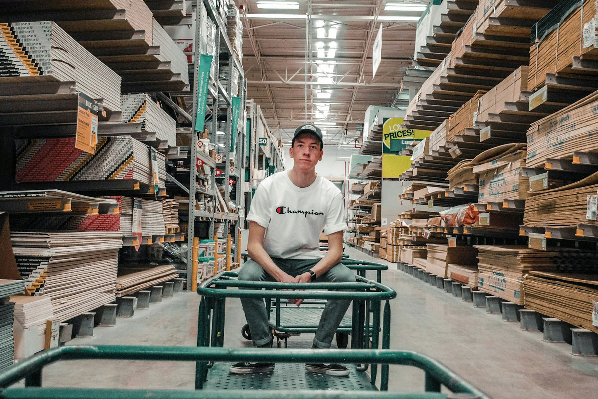 A man in a warehouse.