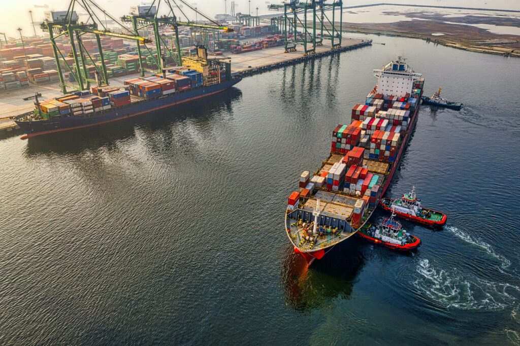 cargo ships near a port